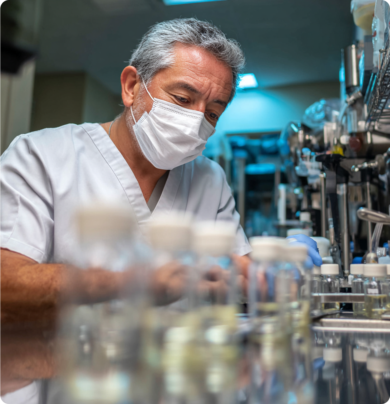 Laboratory technician preparing medication
